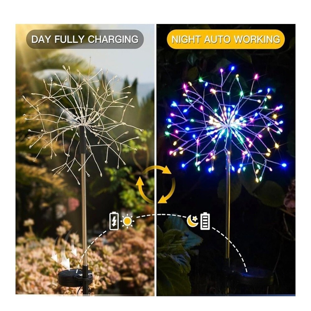 2 pack Starburst Stake Lights Garden Patio Pathway Multicolor Solar Multi Modes